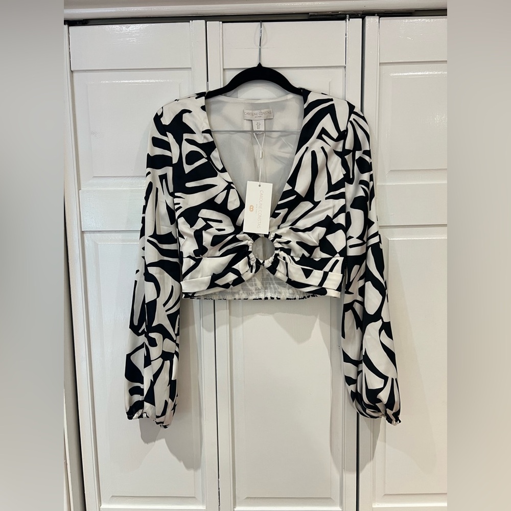 NWT Caroline Constas Geometric Knot Hole Cropped Long Sleeve Blouse